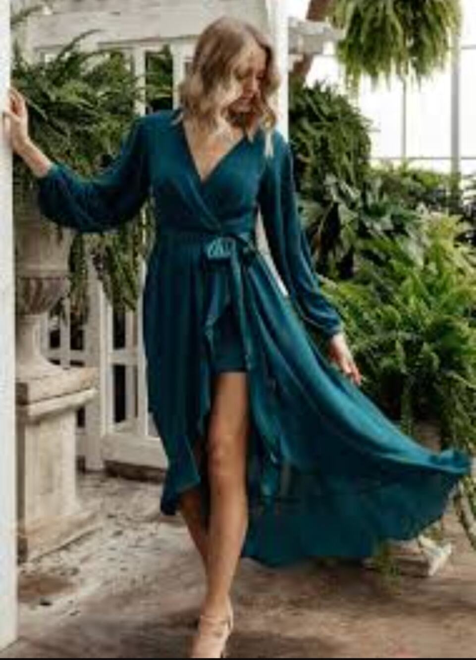 Baltic Born Evangeline Teal Chiffon Maxi Dress S Satin Tie Hi Low Ruffle